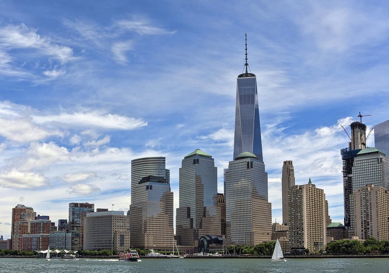 manhattan, financial district, buildings, world trade center, skyscrapers, city, new york city, nyc, skyline, sky, nature, tower, business, landmark, travel, trade, office, downtown, blue office, blue world