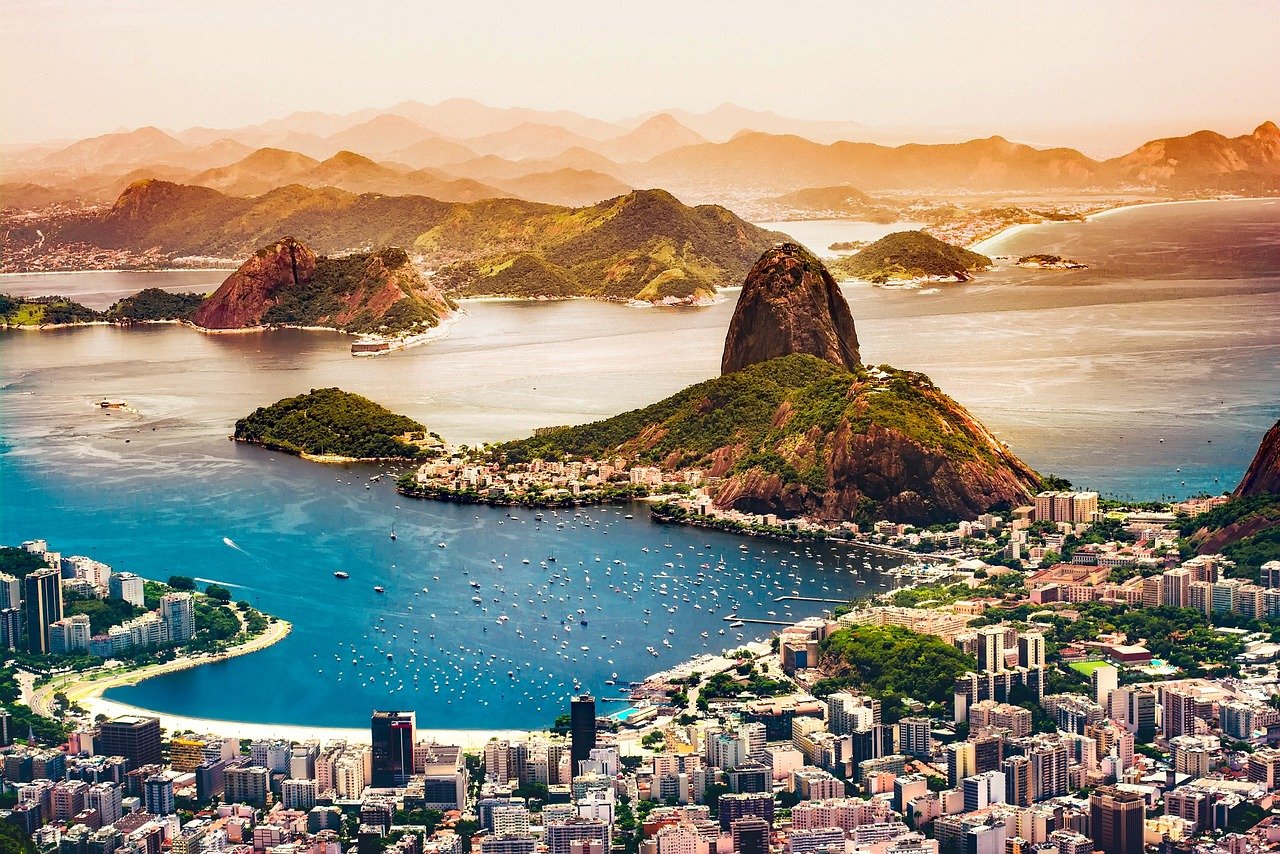 rio de janeiro, brazil, city, urban, tourism, coastline, vacation, cityscape, mountains, sunrise, buildings, nature, bay, harbor, water