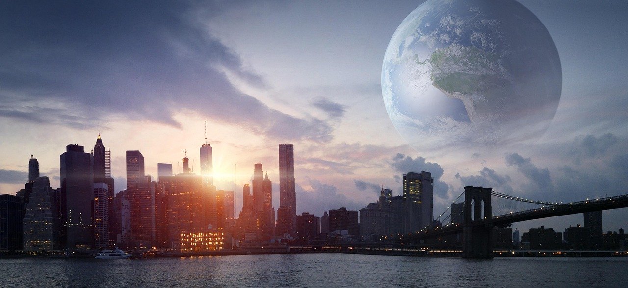 city, planet, futuristic, earth, building, heaven, world, future, universe, nature, fantasy, sun, science fiction, the atmosphere, mystical, mood, light, mysterious, skyline, surreal, photomontage, composing, architecture, panorama, sunset, clouds