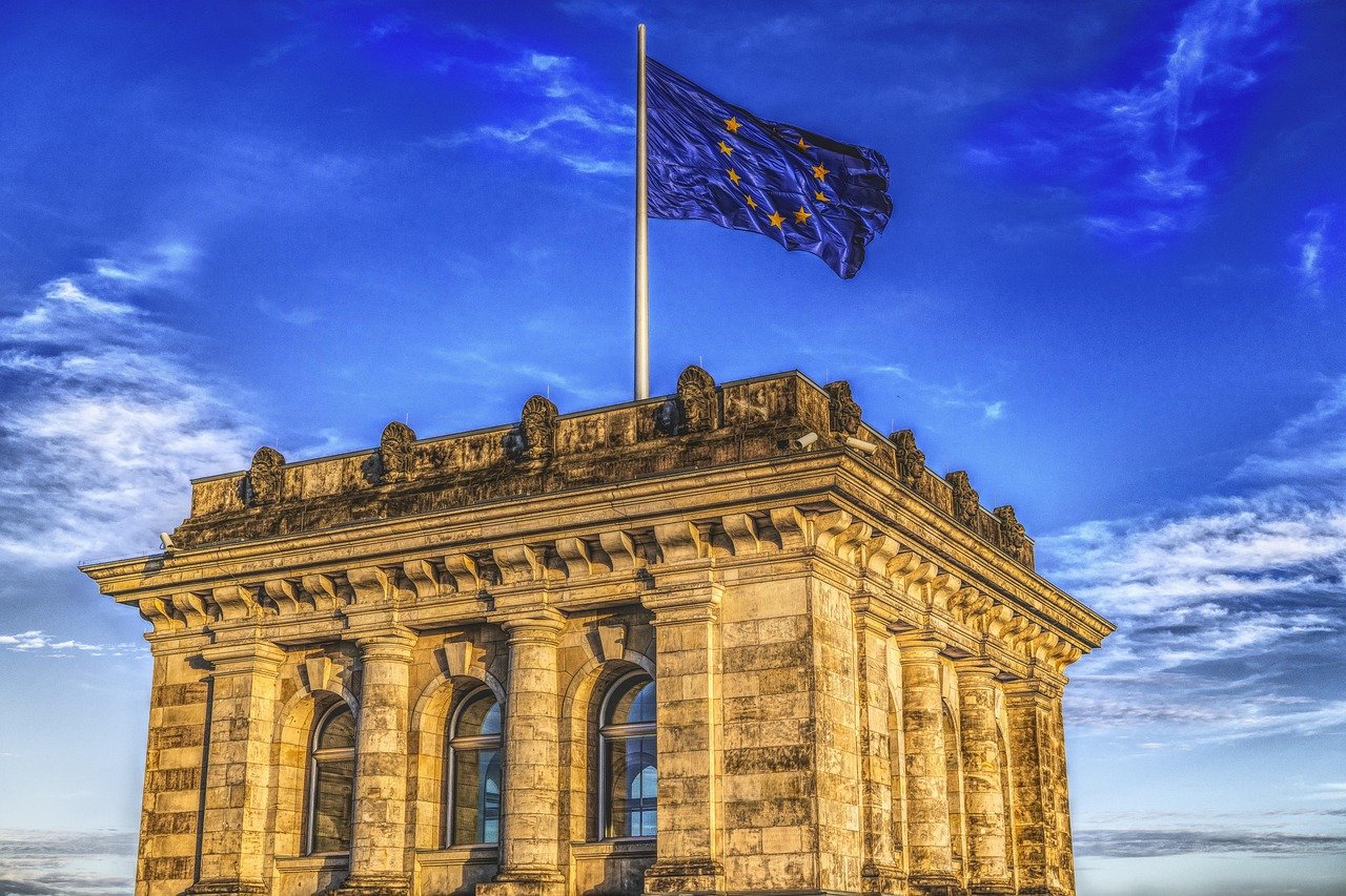 bundestag, europe, flag, federal election, germany, houses of parliament, flutter, european union, summit, government, berlin, blue, banner, building, masonry, european union, european union, european union, european union, european union