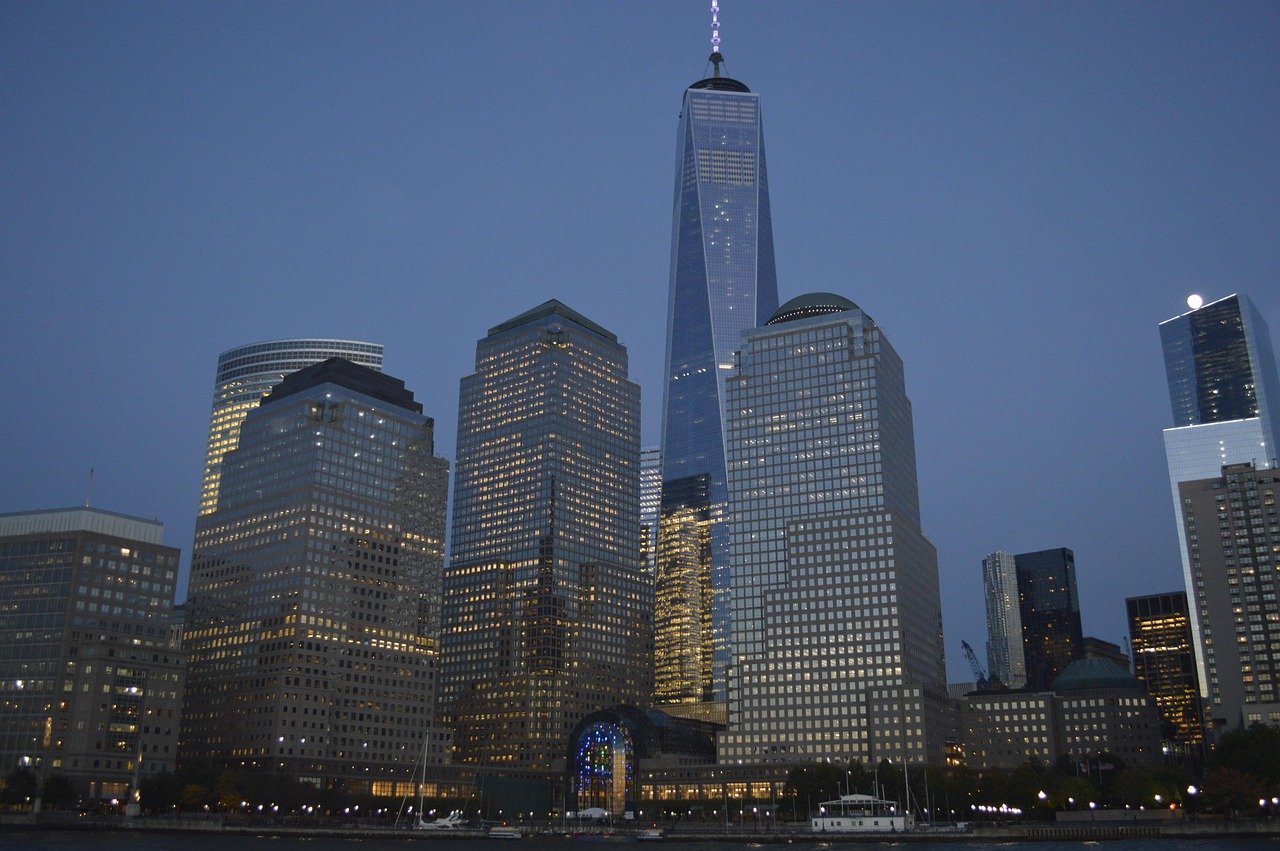new york, one world trade center, 1 wtc, eve, new york city, skyline, dark, skyscraper, lights, night, city, usa, building, architecture, nyc, ny, modern