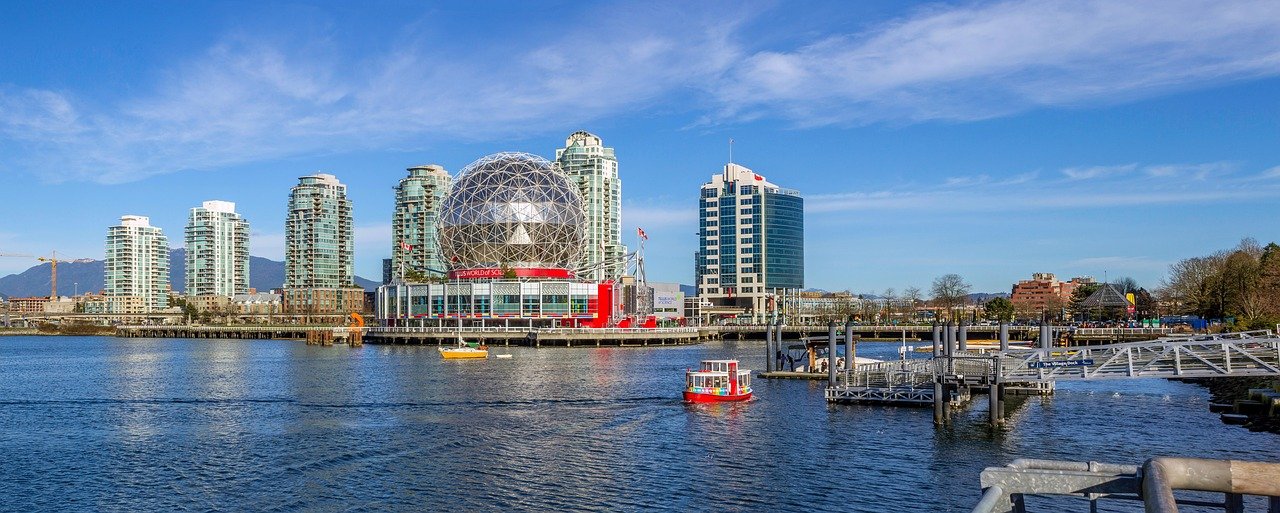vancouver, british columbia, canada, landscape, summer, sky, outdoors, panorama, athletes village, false creek, inlet, lifestyle, aqua-bus, science world, cityscape, architecture, building, skyline, nature, metropolitan, water, city skyline, blue city, blue world, blue science, blue building, blue village, blue bus